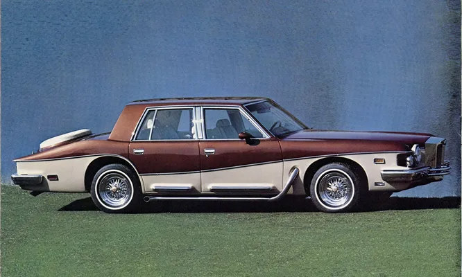 1977 год, Stutz IV-Porte, одна из самых известных моделей Stutz, огромный седан экзотической внешности. Было построено около 50 машин.