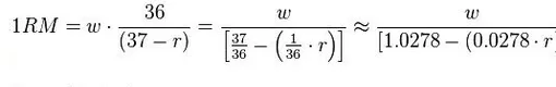 Формула 1-ПМ Мэтта Бжицки не всегда может давать точное значение, но она является одной из самых простых в расчете и может быть использована в качестве начальной точки. w — используемый вес, а r — количество повторений