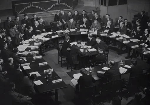 Одно из первых заседаний ООН