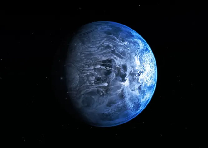 Голубой оттенок Мраморной планеты HD 189733b ассоциируется с океанами. На самом деле это газовый гигант, вращающийся на близкой к звезде орбите. Там никогда не было воды. Температура превышает 927 градусов Цельсия. А «небесную синеву» создает дождь из расплавленного стекла.