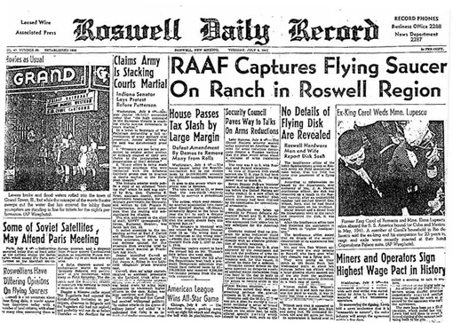 Газета Roswell Daily Record, в которой была опубликована статья о предполагаемом НЛО