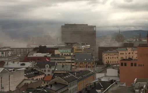 Вид на правительственный квартал Осло сразу после взрыва