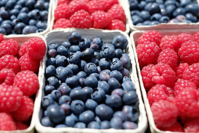 Среди продуктов, ускоряющих похудение, особенно отмечают ягоды. Например, одна чашка (150 граммов) черники содержит всего 84 калории, но даст вам 3,6 грамма клетчатки. В малине клетчатки еще больше!