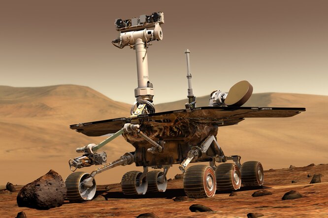 Марсоход сделал селфи с первым внеземным дроном