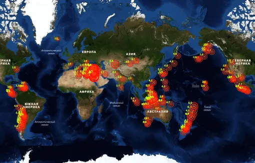 Мировая карта землетрясений, зафиксированных 6 февраля 2023 г.