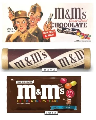 Во времена войны конфеты M&M's выпускались в цилиндрических упаковках. В 1948 году в обороте появились привычные пакетики. В 1982 году M&M's оказались в списке пищевых запасов американских астронавтов. В результате они стали первыми конфетами, побывавшими в космосе