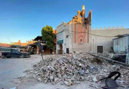 Общий вид разрушений в центре исторического города Марракеш после мощного землетрясения в Марокко, 9 сентября 2023 года.