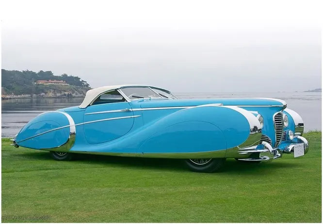 1949 год, Delahaye 175 S Roadster, кузов работы автомобильного дизайнера и кузовных дел мастера Жака Савчика (Саучика). Савчик урожденный Яков Савчук эмигрировал во Францию из России в начале XX века и разрабатывал кузова для люксовых марок: Delahaye, Bugatti, Pegaso.