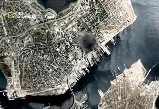 Кадр из документального фильма National Geographic, в котором описываются последствия гипотетического взрыва «грязной бомбы» над американским Портлендом.