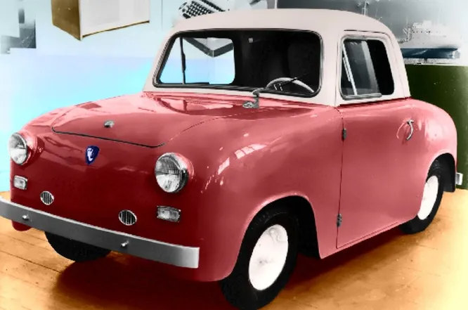 Это Wiima 296cc, микрокар 1956 года постройки. Хельсинкская компания Uusi Autokoriteollisuus A.B. действительно собиралась её производить и даже представила прототип, но затем отказалась от этой идеи.